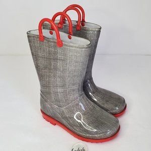 Koala Kids Girls Rain Boots Gray and Red Toddler Size 9 Excellent Pre-owned